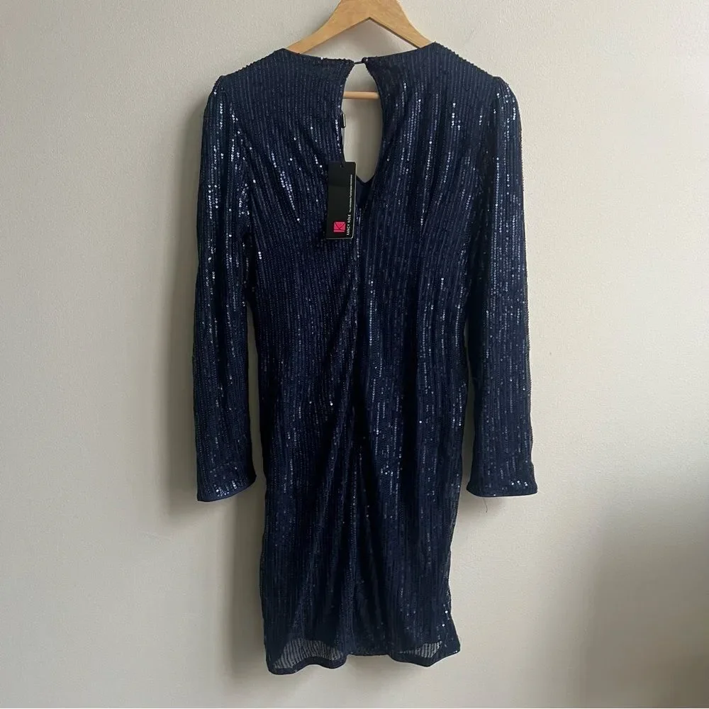 KANCY KOLE Womens Sexy V Neck Sequin Ruched Bodycon Mini Dress Long Sleeve Large